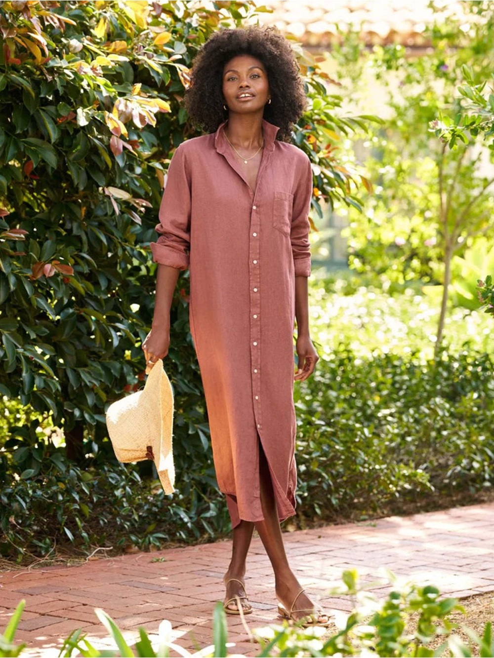Frank and Eileen Rory Maxi Button Down Linen Dress in Mauve